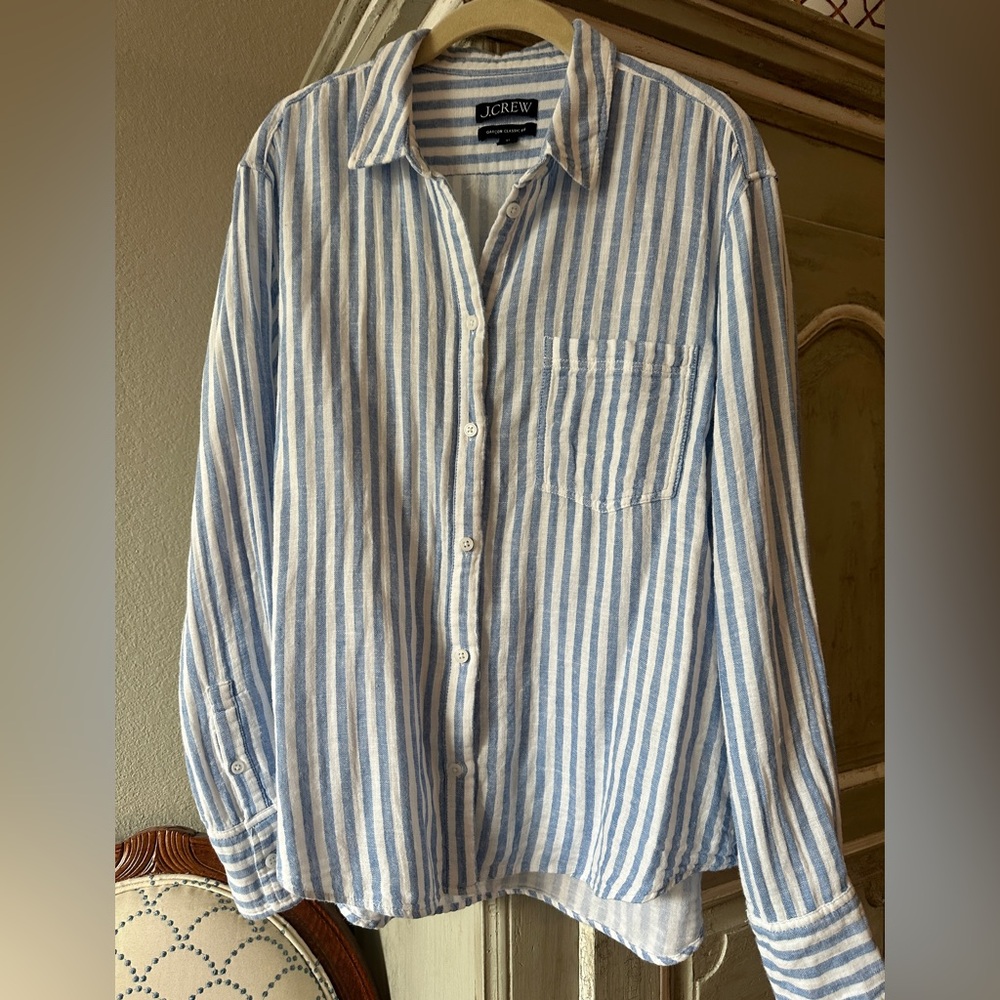 J. Crew | Garçon classic shirt in striped cotton-linen blend gauze   Worn once